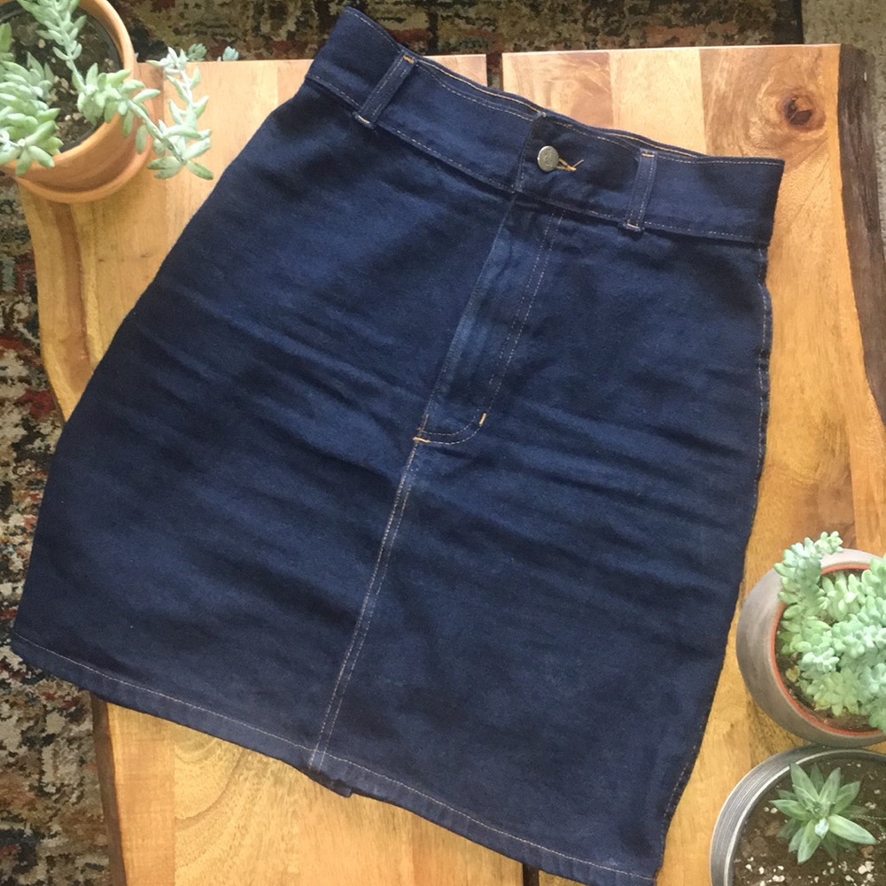 Vintage High Waist Dark Denim Pencil Skirt
